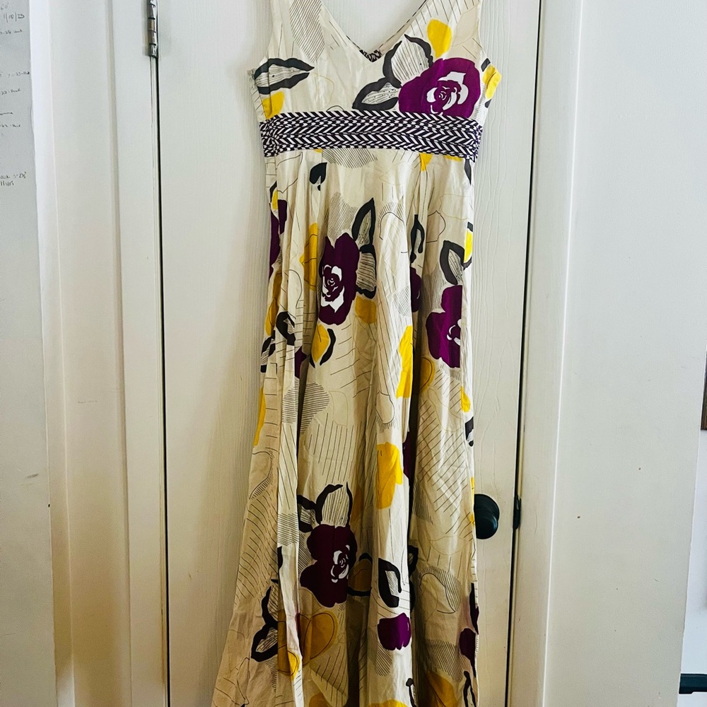 Moulinette Soeurs Anthropologie Cream Maxi Dress with Yellow Purple Floral Print - Picture 10 of 12